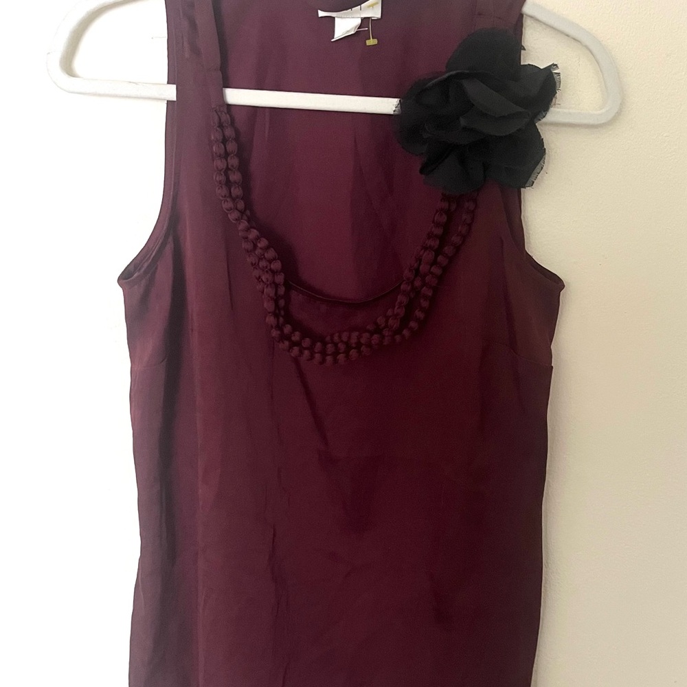 Loft Burgundy Sleeveless Top with Beaded Detail